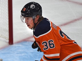 Edmonton Oilers defenceman Joel Persson in NHL preseason action on Sept. 16, 2019, against the Winnipeg Jets at Rogers Place.