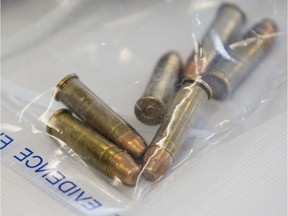 .38-calibre bullets on display during a news conference at the Strathcona County RCMP detachment on Friday, Nov. 29, 2019, following an arrest in the Sept. 16, 2019, CrossIron Mills mall shooting.