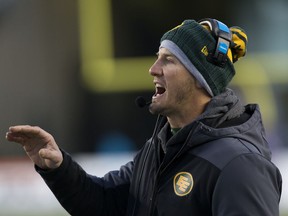 The Edmonton Eskimos' head coach Jason Maas during first half CFL action against the Saskatchewan Roughriders at Commonwealth Stadium in Edmonton Saturday Oct. 26, 2019.