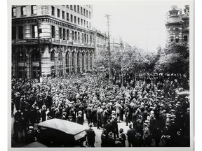 Winnipeg Strike, crowd at corner of William and Main. 21 June 1919. Archives of Manitoba