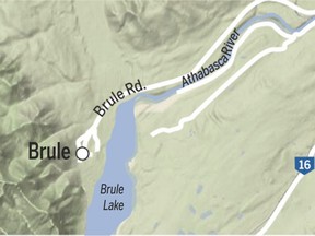 Map of the area of Brule Alberta, just south on Hinton.