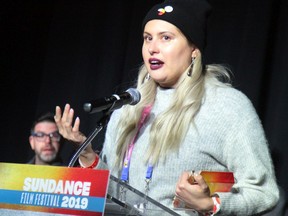 Edmonton born-and-raised Cree filmmaker Alexandra Lazarowich accepting her Sundance prize in January.