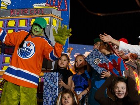 Tais Waskahat as The Neech, left, and the cast perform during Dr. Sioux's How the Neech Stole Christmas, an original hip-hoppera, held at the new Maskêkosak Kiskinomâtowikamik K-12 school at Enoch Cree Nation, on Tuesday, Dec. 17, 2019.