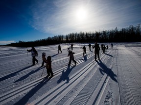 Participants compete in a short race during the Canadian Birkebeiner cross country ski race beginning at the Ukrainian Cultural Heritage Village on Saturday, Feb. 10, 2018. (Codie McLachlan/Postmedia)