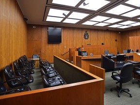 A jury box in an Edmonton courtroom. Court of Queen's Bench Justice Avril Inglis on Tuesday shot down a defence lawyer's bid for a mistrial in the case of Daniel Eserjose, who faces trial on a charge of sexual assault.