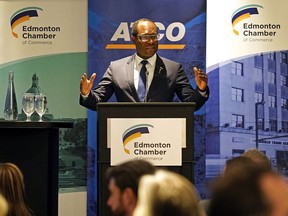 Kaycee Madu (Alberta Minister of Municipal Affairs) discussed what Budget 2019 means for Alberta's cities, towns and counties at the Edmonton Chamber of Commerce luncheon held at the Westin Hotel Edmonton on Tuesday December 3, 2019.
