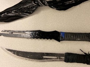 Maskwacis RCMP arrested a man armed with two machetes earlier this week.