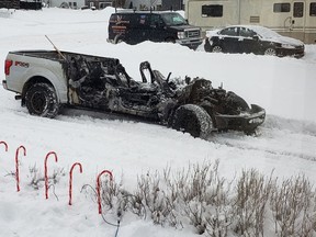 A vehicle in Edson was destroyed by an early morning blaze Monday.