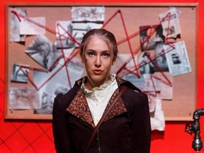 Annalise Hansen as Sherlock Holmes performs during a dress rehearsal for the Millwoods Christian School's production of Christopher Walsh's Miss Holmes at the Orange Hub Theatre in Edmonton, on Wednesday, Dec. 11, 2019.