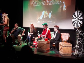 (From left) Tim Mikula, Stephen Notley, Lisa Martin, Fish Griwkowsky and Mike Borchert in The Mike Griwkowsky Hour at the Grindstone Theatre.