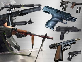 A photo illustration of guns seized by Edmonton police. More than 1,200 guns were seized over the course of 2016 and 2017, according to an internal database obtained by Postmedia.