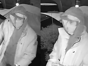 The Edmonton Police Service is seeking the public’s assistance to identify a male suspect allegedly responsible for deliberately setting fire to a vehicle. Image supplied by Edmonton Police
