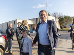 Conservative Party Leader Andrew Scheer leaves a voting station at Our Lady of Peace Parish on Election Day in Regina, Monday, Oct. 21, 2019. Suprise and sadness was some of the reaction heard in Andrew Scheer's Regina riding after his decision to resign as leader of the Conservative Party of Canada.