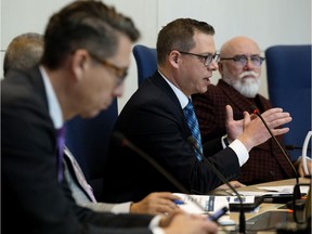 Ward 3 councillor Jon Dziadyk takes part in an emergency budget meeting at City Hall, a day after the province unveiled $7 million in cuts to the city's funding, in Edmonton Friday Oct. 25, 2019.
