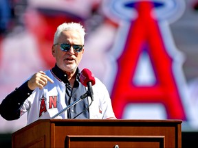 Joe Madden speaks to the media as he was introduced today as the new manager of the Los Angeles Angels during a press conference at Angel Stadium of Anaheim on October 24, 2019 in Anaheim, California.