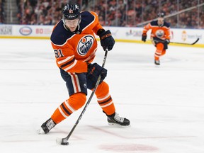 Edmonton Oilers forward Gaetan Haas fires a slap shot on Ottawa Senators goalie Craig Anderson during NHL action at Rogers Place in Edmonton on Dec. 4, 2019.