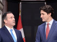 Alberta Premier Jason Kenney meets with Prime Minister Justin Trudeau on Parliament Hill in Ottawa on Dec. 10, 2019.