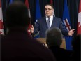 Government house leader Jason Nixon discuses the fall legislative session during a press conference at the Alberta Legislature media room, in Edmonton Thursday Dec. 5, 2019.