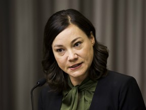 Shannon Phillips, Official Opposition Critic for Finance, presents an alternative budget, to Jason Kenney’s budget on Monday, Dec. 9, 2019 in Edmonton. (Photo by Greg Southam/Postmedia)