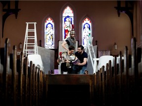 Winter Shakespeare Festival director Benjamin Blyth (right), in rehearsal with Miranda Allen (left) and Liam Coady (centre) at Edmonton's Holy Trinity Anglican Church.