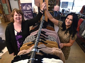 Linda Kelly, fund development manager at WIN House, left, with  Sweet Jolie owner Nicole Rice on Friday, Jan. 31, 2020. A new fundraising campaign by the boutique will go to WIN House during a high-need period in Edmonton.