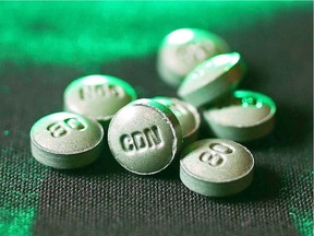 Fentanyl pills photographed at Calgary police headquarters.