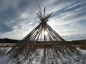 Lubicon Lake Band members participate in a celebration to commemorate the signing of a historic land claim settlement with the federal and provincial governments at Little Buffalo, November 12, 2018.