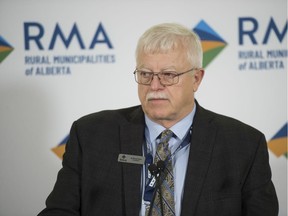 Al Kemmere, president of the RMA speaking at the Rural Municipalities of Alberta at the Shaw Conference Centre on November 20, 2018 in Edmonton.  Shaughn Butts / Postmedia