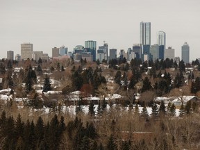 Downtown Edmonton is seen from Ada Boulevard near Rundle Park in Edmonton, on Friday, Jan. 3, 2020. Real estate values for single family homes have fallen again the City of Edmonton announced on Jan. 2.
