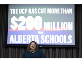 Sarah Hoffman, NDP Official Opposition Critic for Education, comments on the massive cumulative budget shortfall of Alberta's school districts on Monday, Jan. 13, 2020, in Edmonton.  (Greg Southam-Postmedia) ORG XMIT: QRFdSHKjCTvGhSHk7B1O