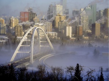 Ice fog shrouds the river valley below downtown Edmonton on Tuesday January 14, 2020, when temperatures dropped to -43C degrees with the wind chill. Unseasonably cold temperatures are expected for the rest of the week in the Edmonton region.