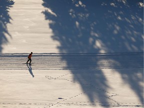 A cross country skier exercises in Victoria Park on a warm winter day in Edmonton, on Tuesday, Jan. 21, 2020.