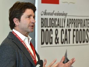 Champion Petfoods CEO Blaine McPeak, Canada's largest independent pet food manufacturer, speaks at the ribbon cutting event of their new 421,000 sq. ft state-of-the-art NorthStar Kitchen, employing over 200 Albertans and utilizing local ingredients, in Acheson west of Edmonton, January 23, 2020. Ed Kaiser/Postmedia