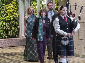 To mark Robbie Burns day, an Alberta Tartan gown was unveiled at the Federal Building designed by Michael Kaye Couture and piped in with the designer and Alberta Lt. Gov. Lois Mitchell and her husband Doug Mitchell on January 22, 2020.