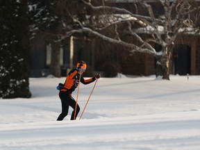 A cross country skier exercises along trails groomed next to Capilano Crescent in Edmonton, on Friday, Jan. 24, 2020.