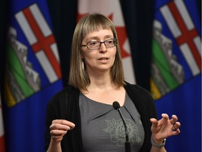 Alberta's chief medical officer of health, Dr. Deena Hinshaw answers questions about the novel coronavirus during a news conference at the Alberta legislature on Monday, Jan. 27, 2020.