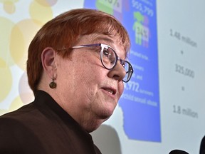 Deb Tomlinson, CEO, Association of Alberta Sexual Assault Services, speaks about the key findings of a groundbreaking, Alberta-based research study at a news conference in Edmonton on Wednesday, Jan. 29, 2020.