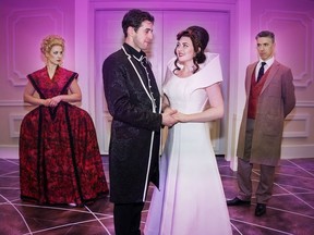 Lara Ciekiewicz (Countess Almaviva), Simon Chalifoux (Figaro), Caitlin Wood (Susanna) and Phillip Addis (Count Almaviva) in Edmonton Opera’s The Marriage of Figaro.