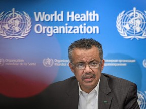 World Health Organization director general Tedros Adhanom Ghebreyesus speaks during a news conference to discuss whether the coronavirus outbreak that began in China constitutes an international health emergency, on Thursday, Jan. 30, 2020 in Geneva.