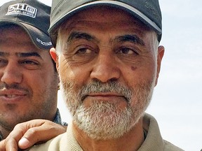 Iranian Revolutionary Guard Commander Qassem Soleimani, who was killed by a U.S. airstrike. The president also erroneously claimed -- as he has before -- that Soleimani was meeting "the head of Hezbollah" while in Baghdad.