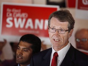 Alberta Liberal Leader David Swann makes a policy announcement in Calgary, Alta., Monday, April 27, 2015. Swann, a former member of the Alberta legislature, says he won't pay his provincial taxes until the oilpatch pays theirs.