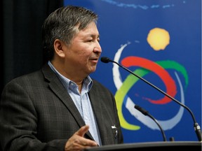Fort McKay First Nation Chief Mel Grandjamb speaks during a news conference at the Moose Lake Together Summit in Edmonton, on Friday, Jan. 31, 2020.