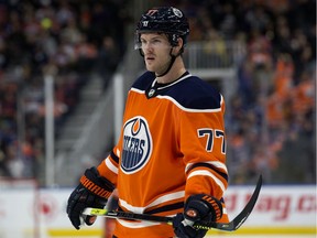 The Edmonton Oilers' Oscar Klefbom (77) during third period NHL action against the Vancouver Canucks, in Edmonton Saturday Nov. 30, 2019. Vancouver won 5-2.