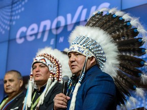 Roger Marten, Cold Lake First Nations Chief, speaks at a news conference regarding a major Indigenous community funding announcement by Cenovus on Thursday, Jan. 30, 2020.