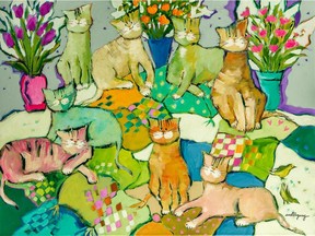 Claudette CastonGuay's Our Best Friends, 18" x 24" acrylic on canvas, at West End Gallery.