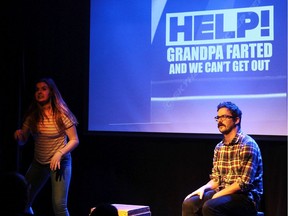 Catriona Hurley and Tim Mikula at Chuckle Ruckus: Episode V at Grindstone Theatre Sunday.