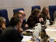 Coun. Sarah Hamilton (second from right) speaks to the members of the Edmonton Chamber of Commerce in Edmonton City Council chambers about the city's budget and its impact on the business community in Edmonton, on Thursday, Dec. 5, 2019.