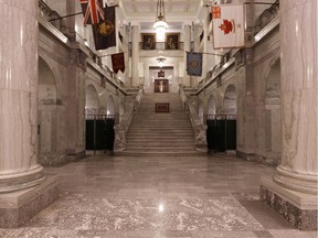 Inside the Alberta Legislature building.