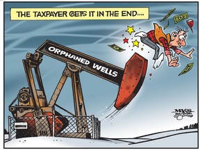 With orphaned wells, the taxpayer gets it in the end. (Cartoon by Malcolm Mayes)