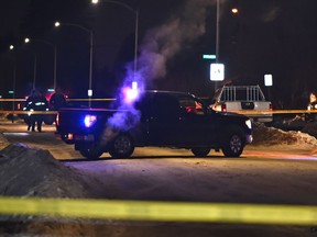 Police on the scene of an incident where they have 130 Ave. blocked off between 85 St. And 87 St. in north Edmonton, February 3, 2020.